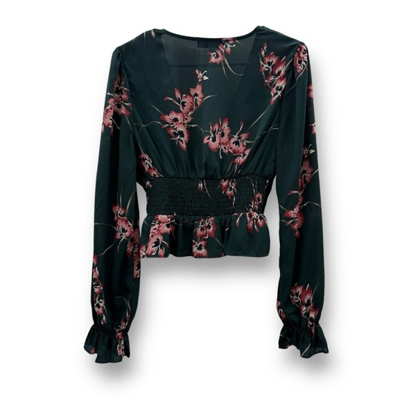Louna Floral V-Neck Long Sleeve Smocked‎ Top in Green Sz XS - Picture 4 of 8